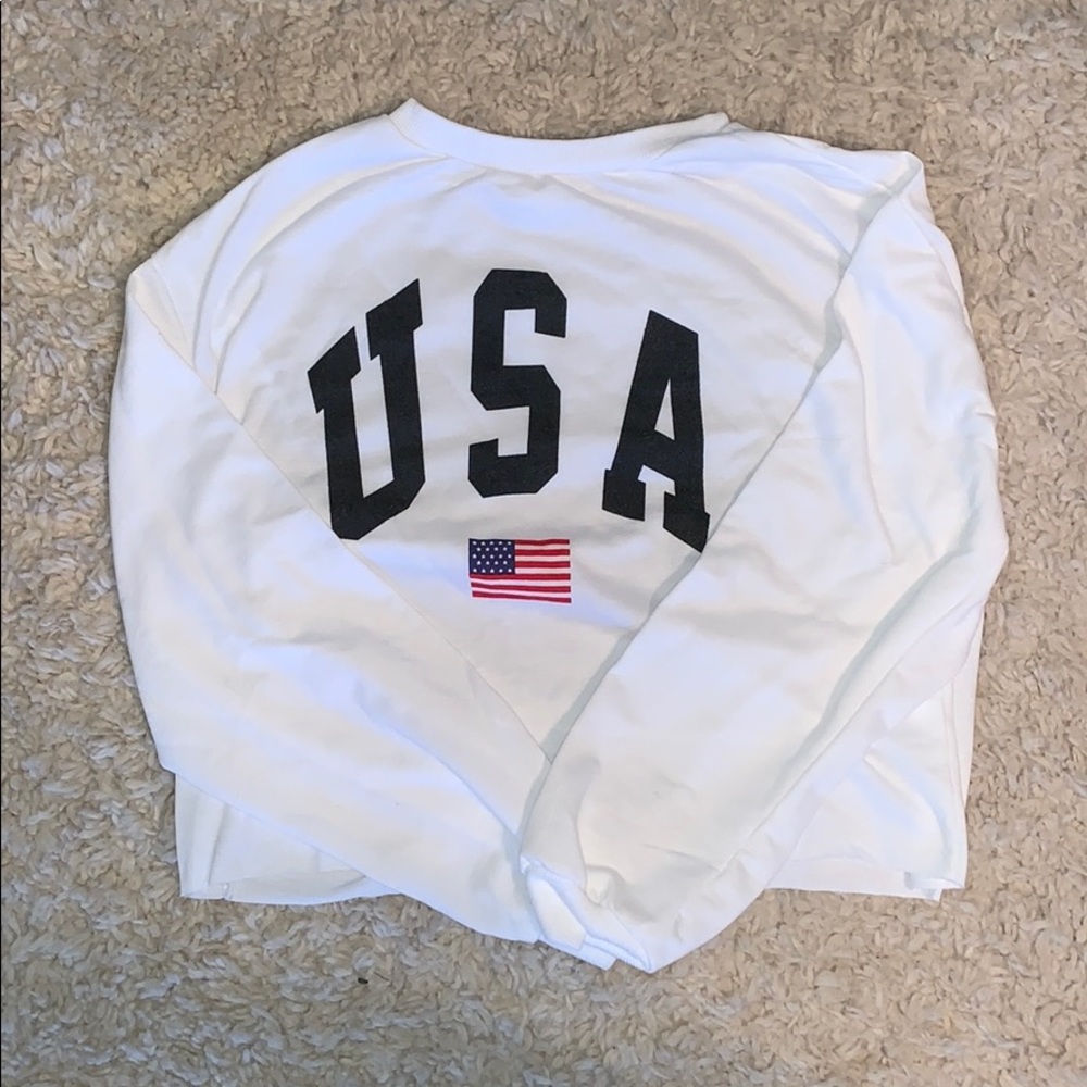 White USA Cropped Crewneck